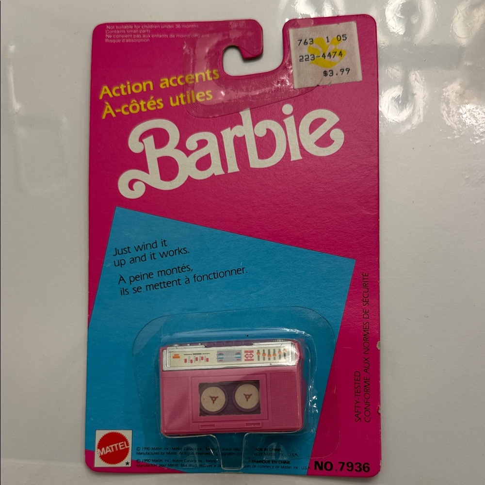 1990 Mattel Barbie Pink and White Cassette Player